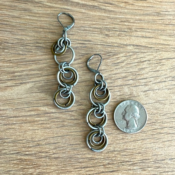 HAND CRAFTED EARRINGS HOOP BRASS GUNMETAL PIERCED - Picture 6 of 12